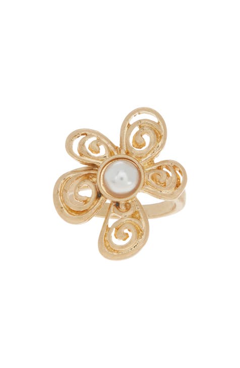 Imitation Pearl Swirl Flower Ring