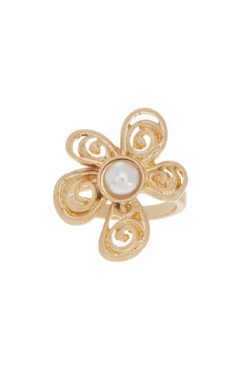 Melrose And Market Imitation Pearl Swirl Flower Ring In Goldtone/imitation Pearl