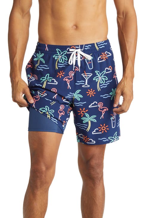 2023 Boto Men's 6.5 Navy Blue Tropical Fish Swim Trunks Shorts, Blue / Small