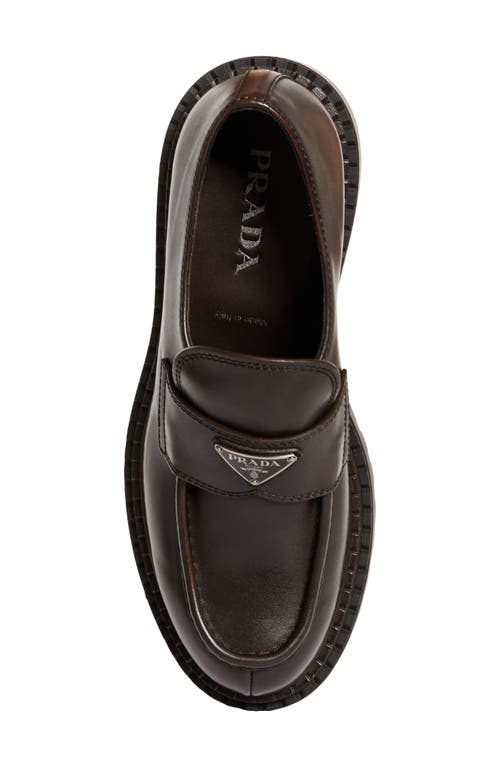 Prada Double Chocolate Platform Loafer In Moro