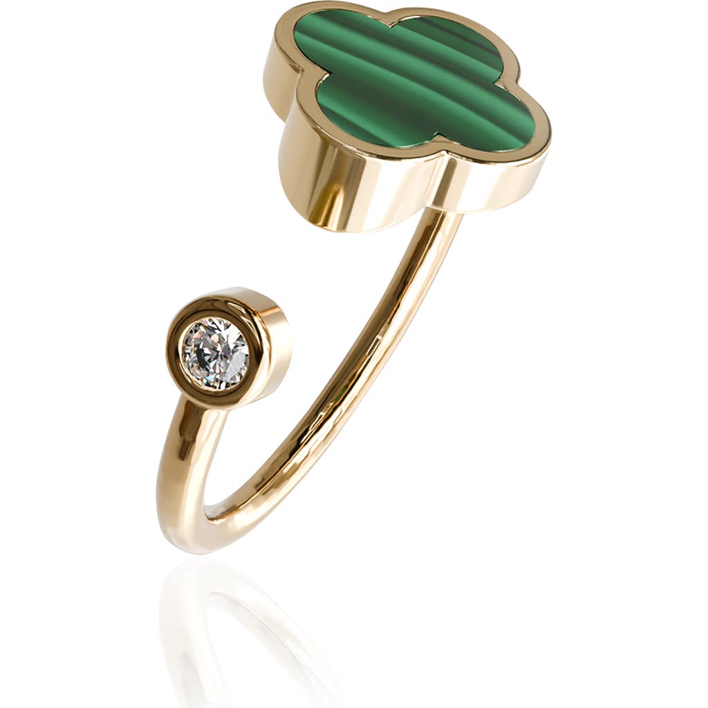 Gabi Rielle 14k Gold Plate Sterling Silver Clover Open Band Ring In Gold/malachite