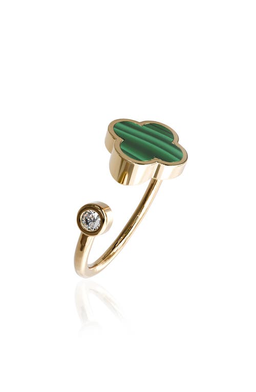 Gabi Rielle 14k Gold Plate Sterling Silver Clover Open Band Ring In Gold/malachite