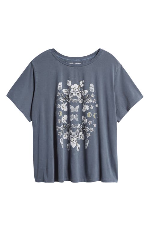 Mirror Floral Cotton Graphic T-Shirt in Dress Blues