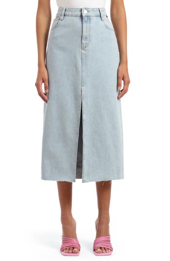 Mavi Jeans Marin Raw Hem Bleached Denim Midi Skirt In Bleached Denim