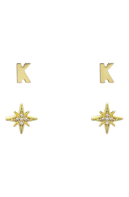 Initial Starburst Set of 2 Stud Earrings in Gold-K