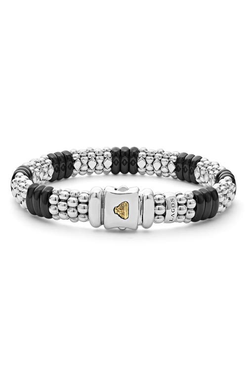 Lagos Black Caviar Ceramic Rope Bracelet In Black/silver