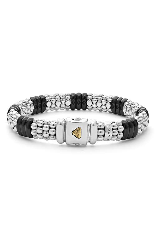 Shop Lagos Black Caviar Ceramic Rope Bracelet In Black/silver