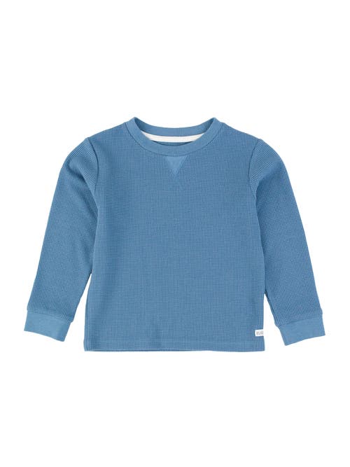 Shop Ruggedbutts Toddler Boys Waffle Knit Long Sleeve Crew Neck Shirt In Countryside Blue Waffle