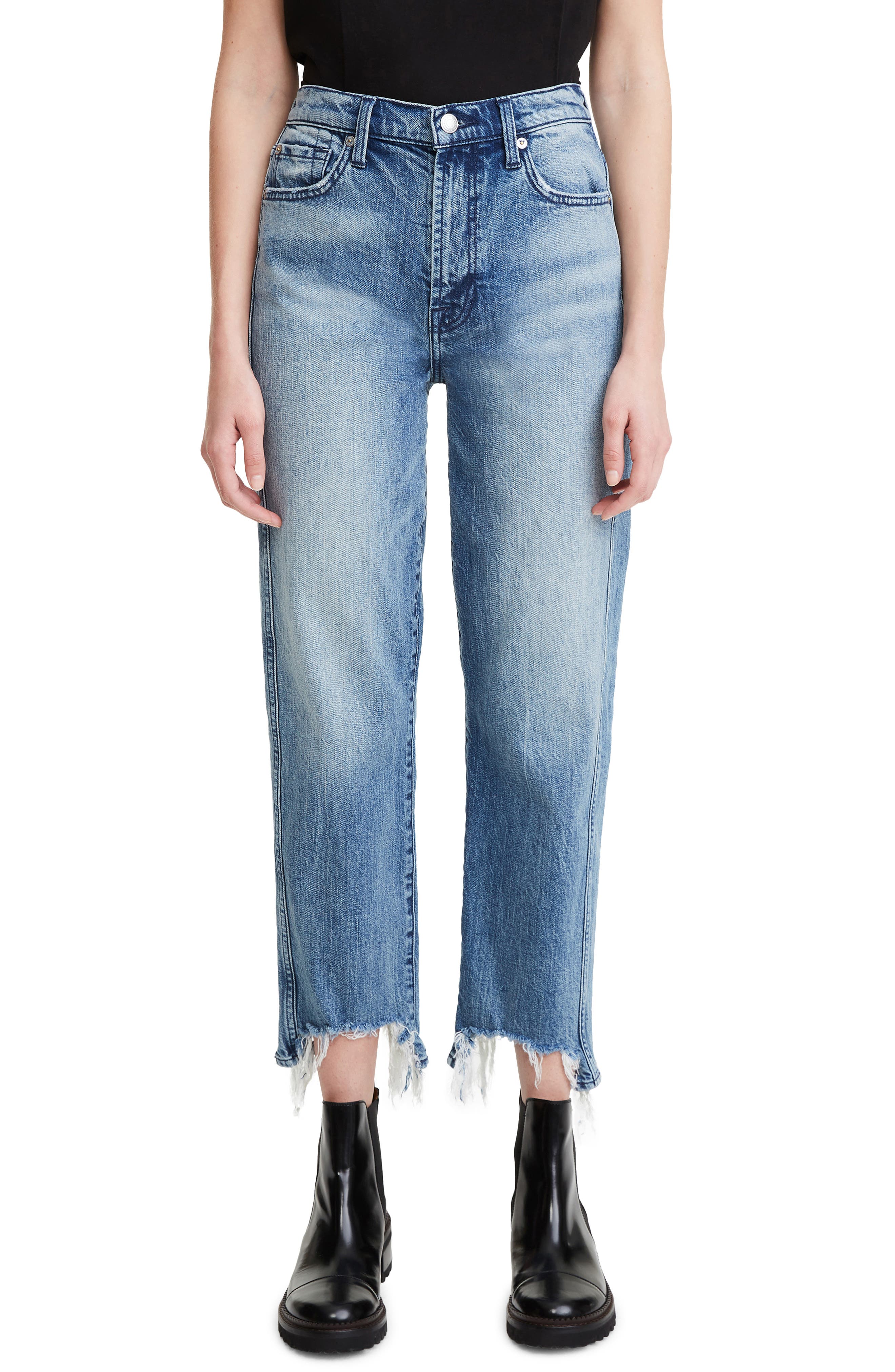 High-Waist Cropped Straight Jeans w/ Chewed Hem | Smart Closet