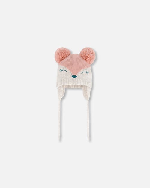 Shop Deux Par Deux Baby Girl's Knit Hat With Ears Light Pink Deer Face In Pink Fox