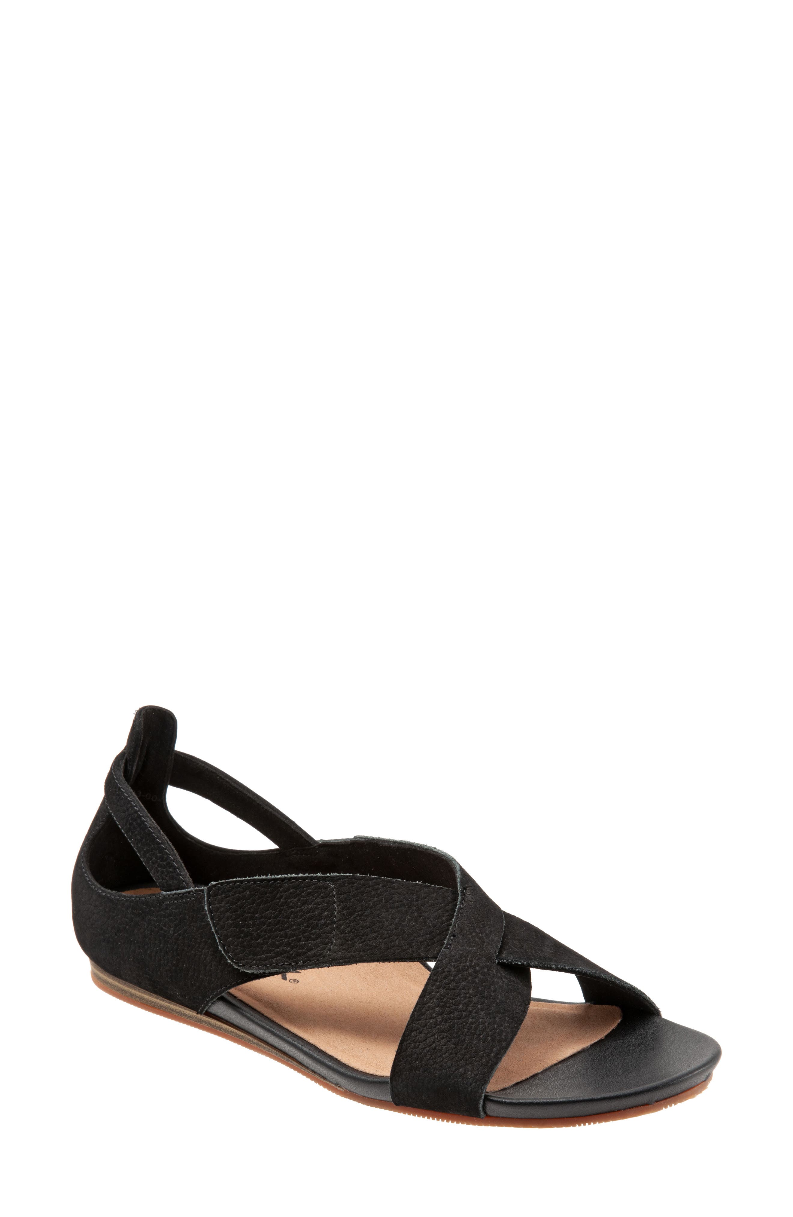Softwalk Camilla Cross Strap Sandal In Black Nubuck Leather