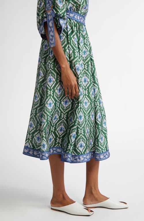 Shop Zimmermann Wylie Swing Ikat Silk Skirt In Green/blue Ikat