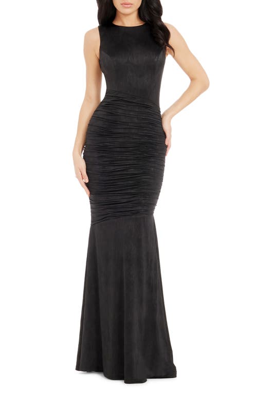Dress The Population Violette Ruched Sleeveless Gown In Black