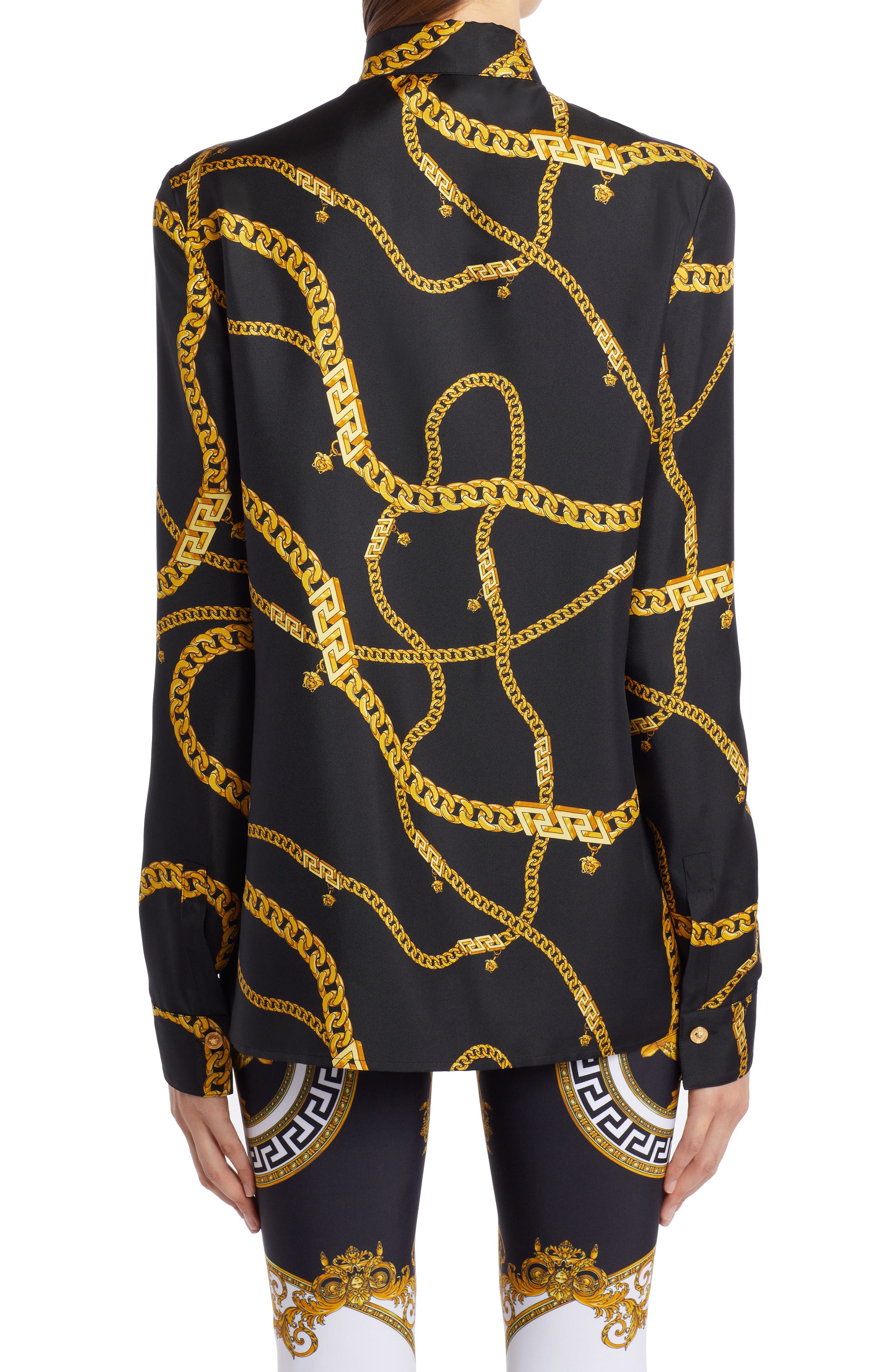 chain print silk blouse