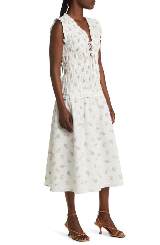 Shop Rails Dion Floral Shirred Cotton Midi Dress In Amaryllis