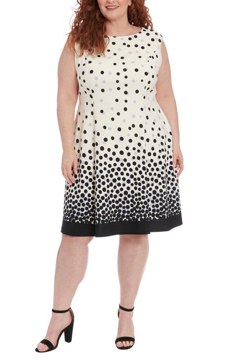 Ombre Dots Cap Sleeve Crepe Dress (Plus)