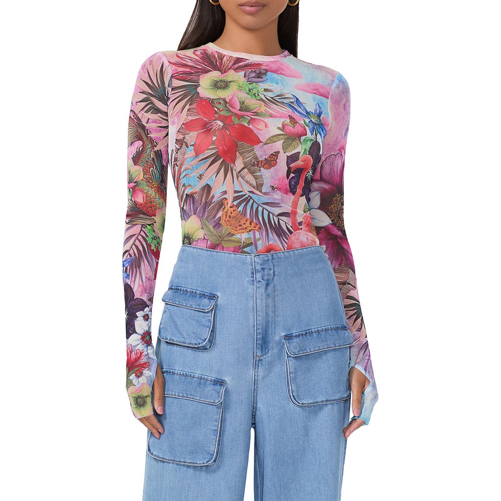 Afrm Kaylee Print Mesh Top In Placed Tropical