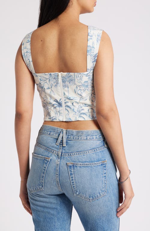 Mistress Rocks Draped Cotton Blend Corset Top In White Garden Print