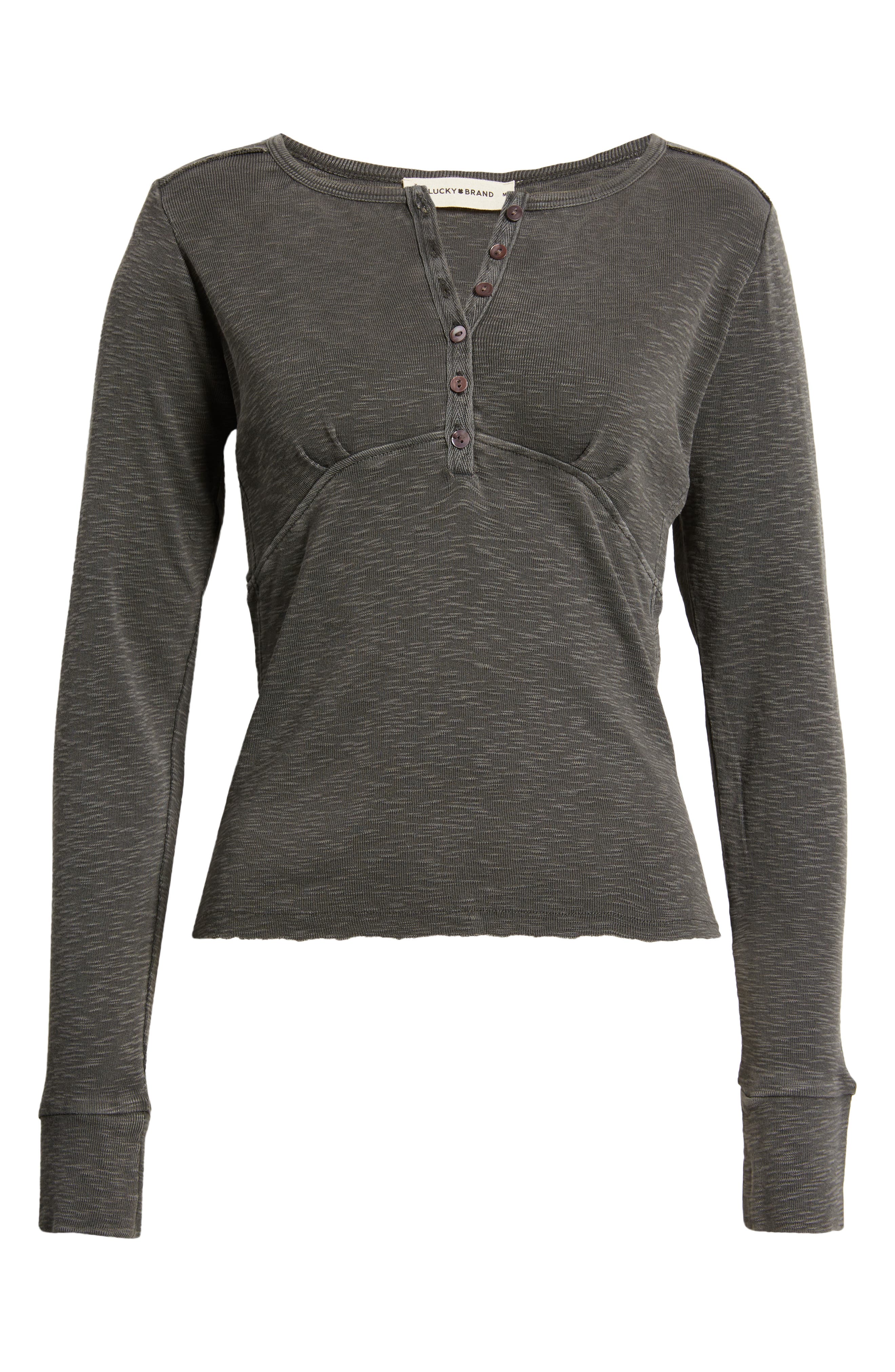 Lucky Brand Long Sleeve Cotton Henley in Raven