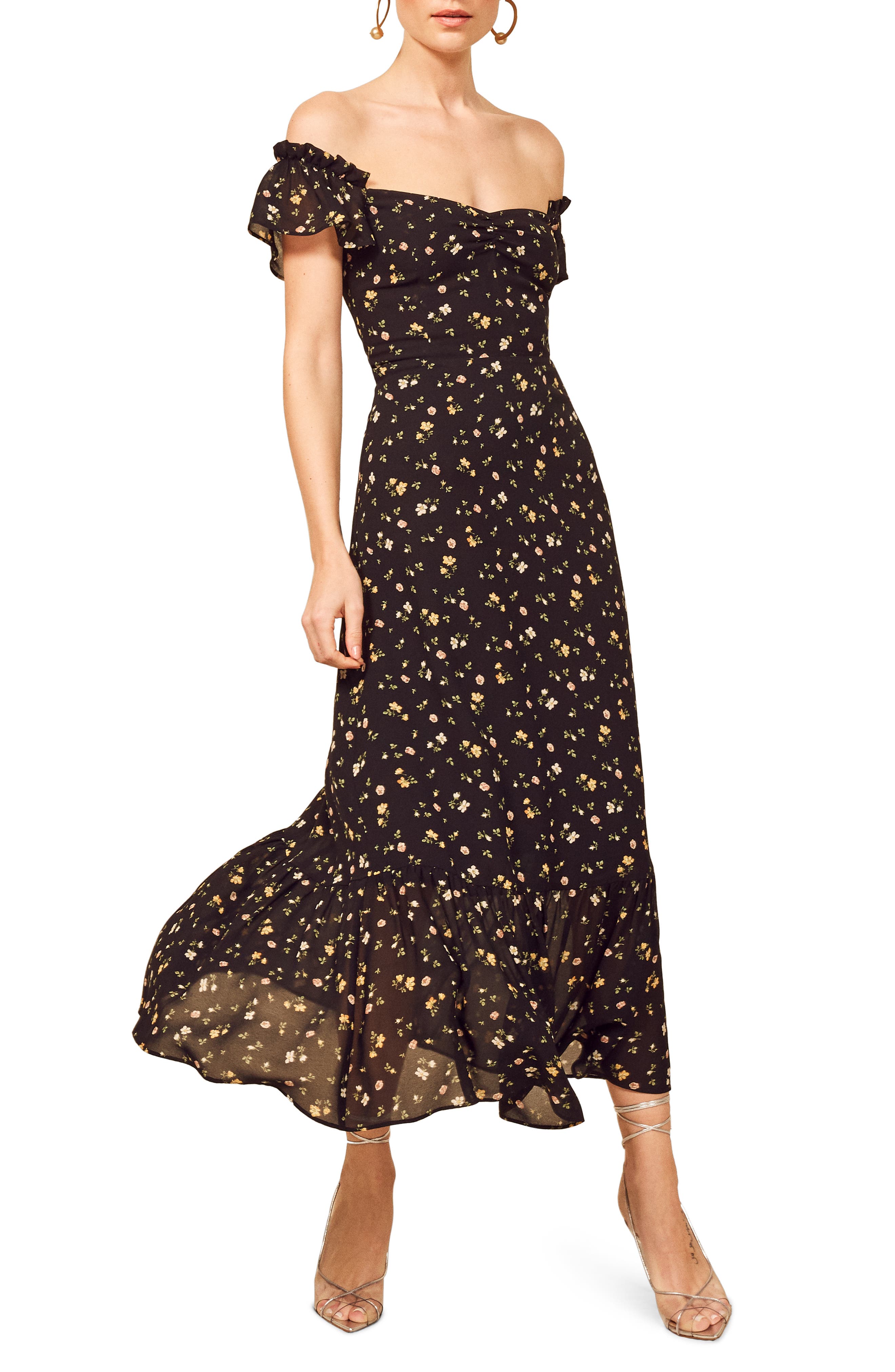 Reformation Butterfly Midi Dress, Black