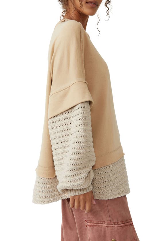 Shop Free People Holly Oversize Mixed Media Sweater In Beige Semolina Combo