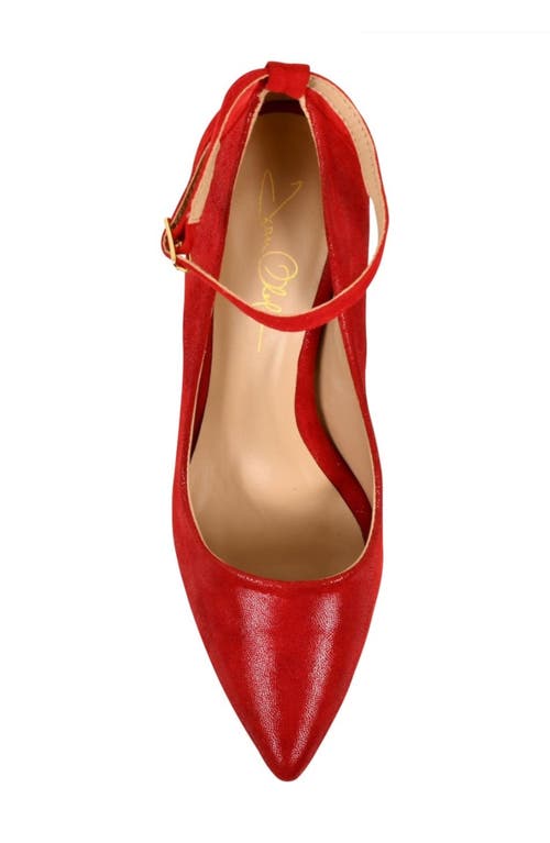 Joan Oloff Destiny Ankle Strap Pump In Red Cosmo/red Suede