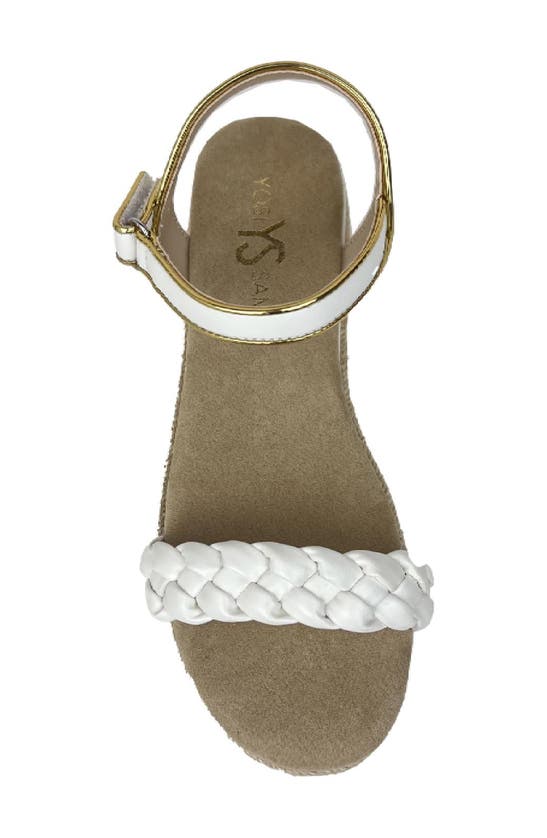 Shop Yosi Samra Kids' Miss April Ankle Strap Espadrille Platform Wedge Sandal In White/ Gold