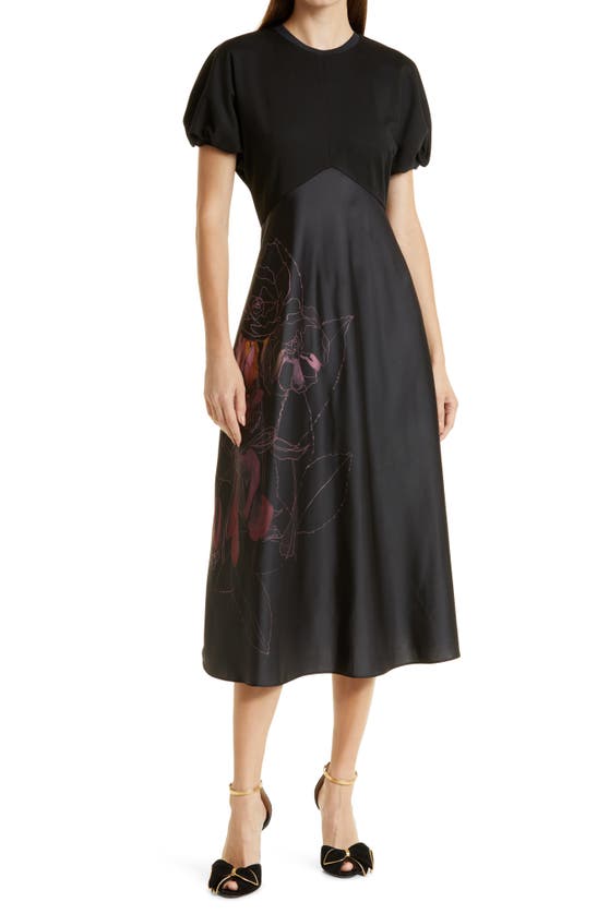 Ted Baker Cillaah Placed Flower Mixed Media Dress In Black