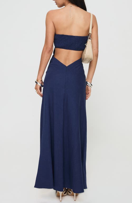 Shop Princess Polly Yahir Strapless Linen Blend Maxi Dress In Navy