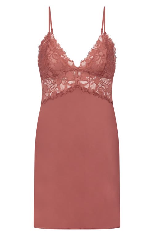 Shop Hunkemoller Hunkemöller Ali Lace Trim Satin Chemise In Dusty Cedar