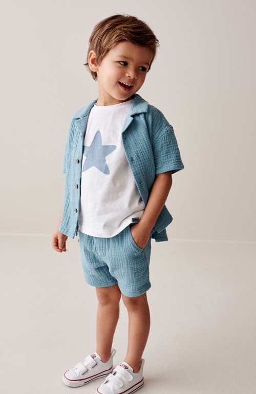 Shop Next Kids' Cotton Camp Shirt, Shorts & Graphic T-shirt Set In Blue