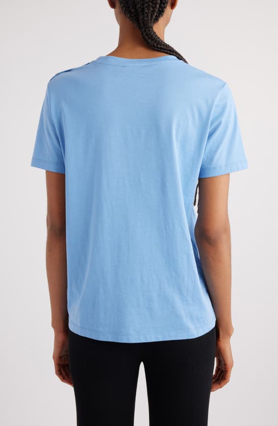 Shop Balmain Button Shoulder Cotton Logo Graphic T-shirt In Skk Sky Blue/ Peach
