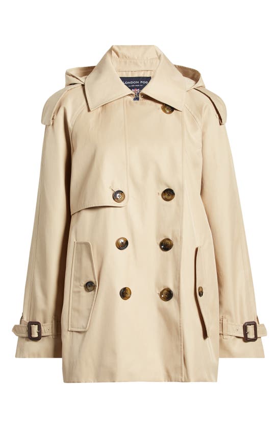 Shop London Fog Double Breasted Belted Water Repellent Raincoat In Stone