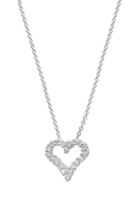 18K White Gold & Diamond Open Heart Pendant Necklace - 0.25 ctw