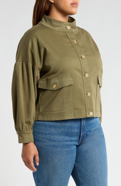 Shop Caslonr Caslon(r) Balloon Sleeve Stretch Cotton Jacket In Olive Burnt