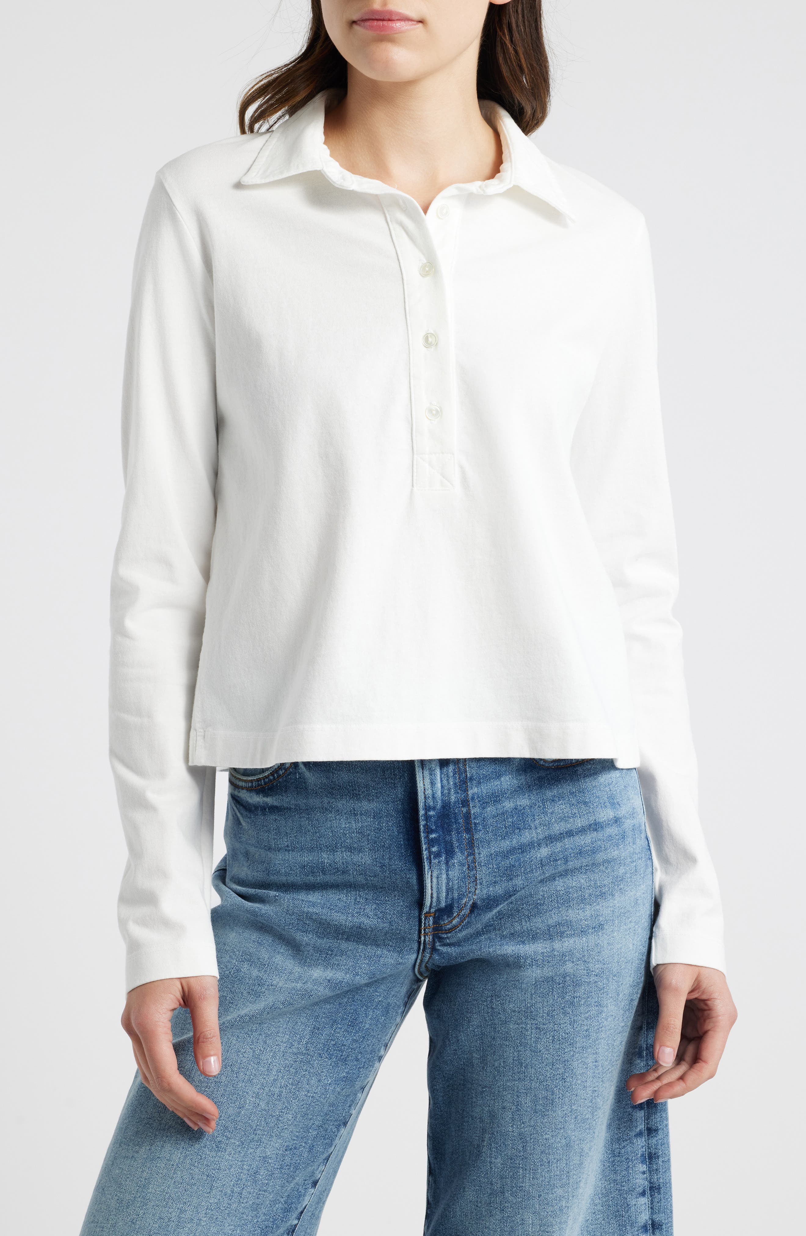 Wyeth Long Sleeve Cotton Polo in White 