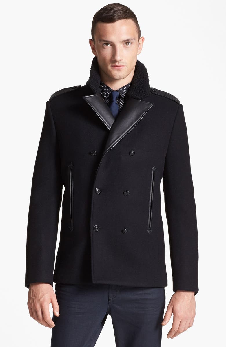 The Kooples Wool Blend Peacoat with Faux Shearling Collar | Nordstrom