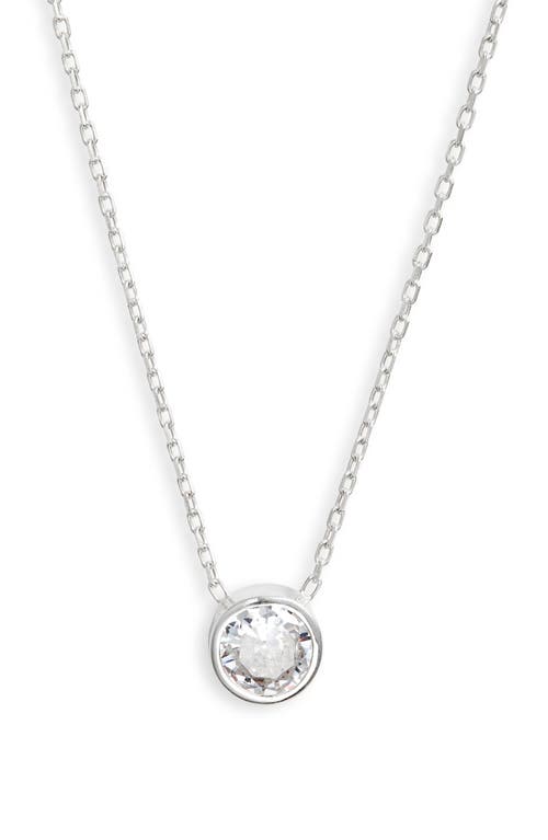 Mini Bezel Pendant Necklace in Silver/White/round Cut