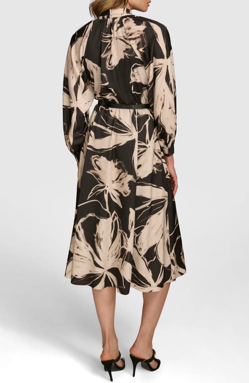 Shop Donna Karan New York Floral Long Sleeve Midi Dress In Black/sand Multi