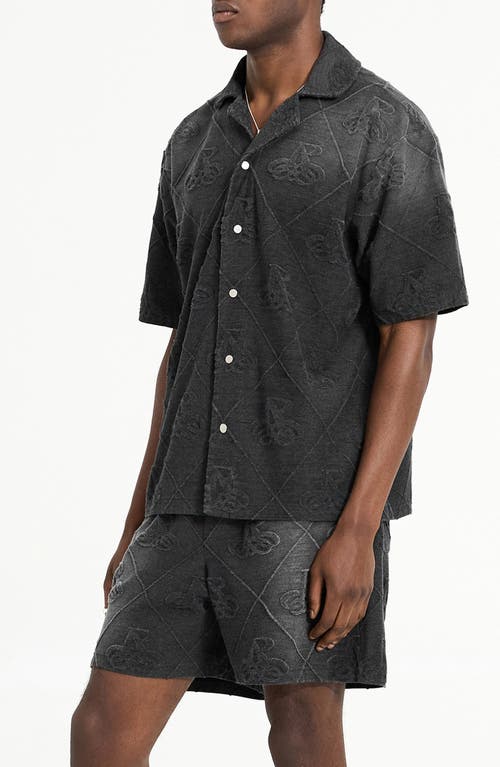 Shop Represent Textured Logo Knit Camp Shirt In Jet Black