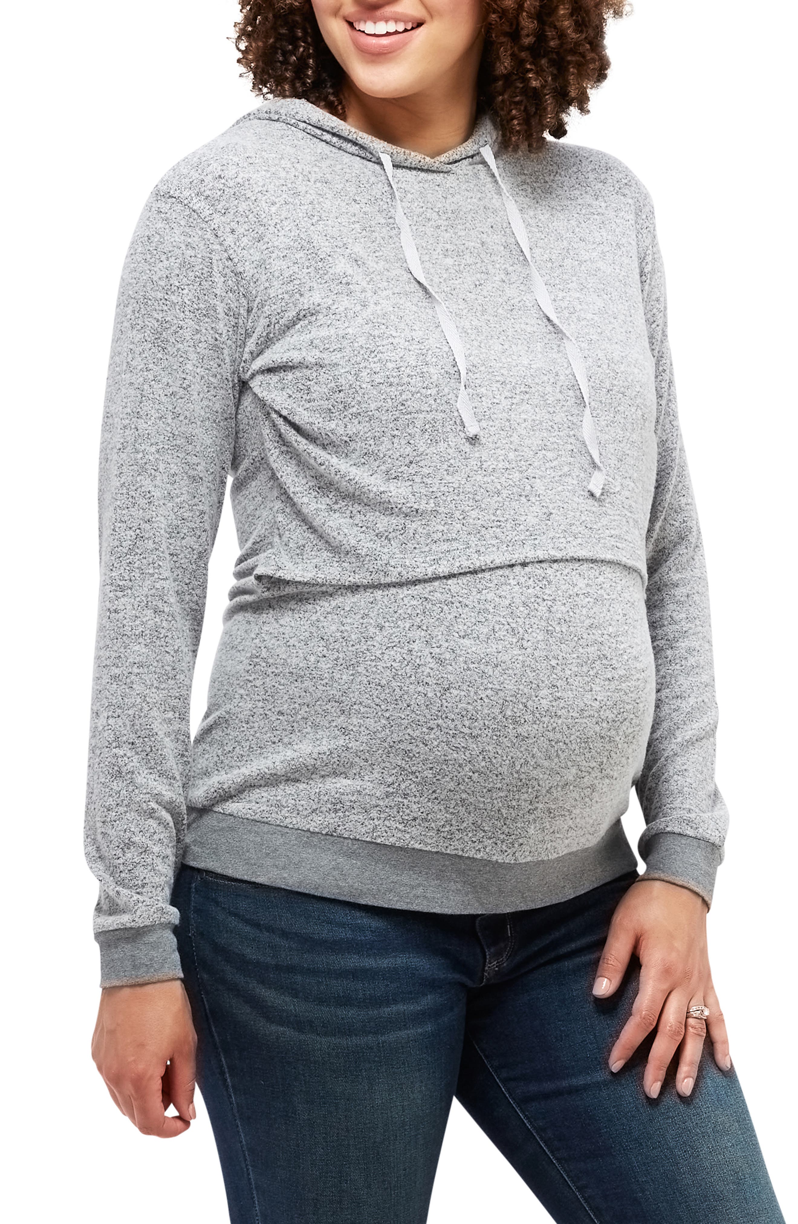 Zeta Ville Long Sleeves 208c Womens Maternity Nursing Sweat Dress Hood 