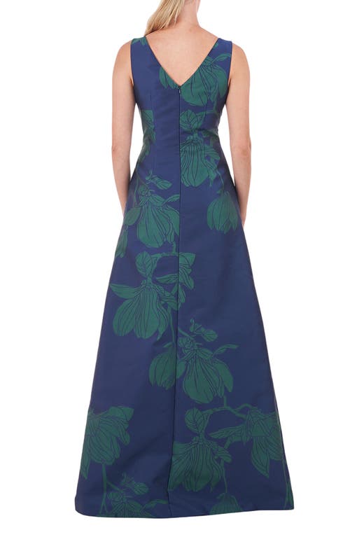 Kay Unger Lorena Floral Maxi Jumpsuit In Blue
