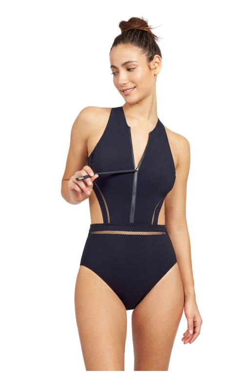 Free Sport by Gottex Champion Solid High neck cut out one piece swimsuit with Zipper Black at Nordstrom,