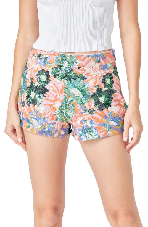 Shop Endless Rose Sequin High Waist Shorts In Coral Multi