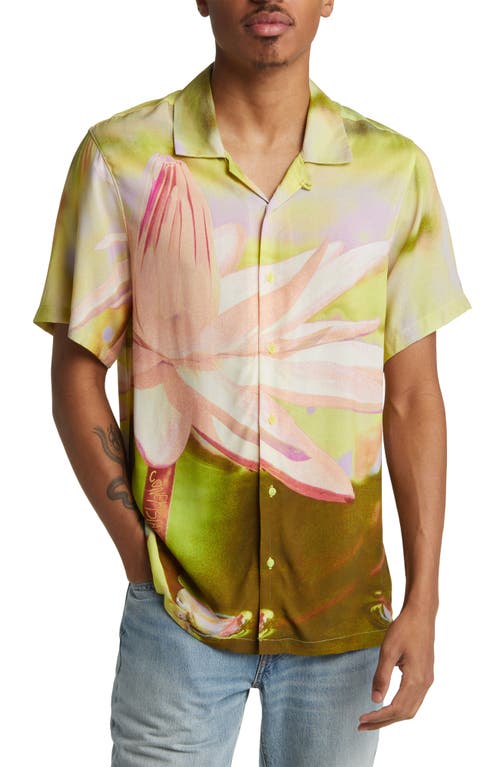 CONEY ISLAND PICNIC Lily Print Short Sleeve Button-Up Camp Shirt in Green Lilly