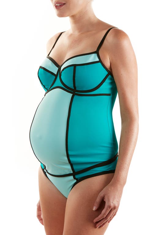 Rosy Two-Piece Colorblock Maternity Tankini Swimsuit in Mint