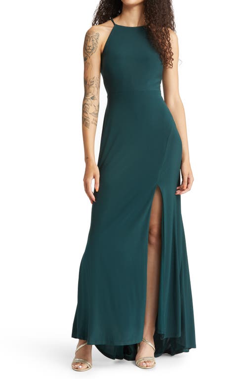 Halter Neck High-Low Gown in Forest