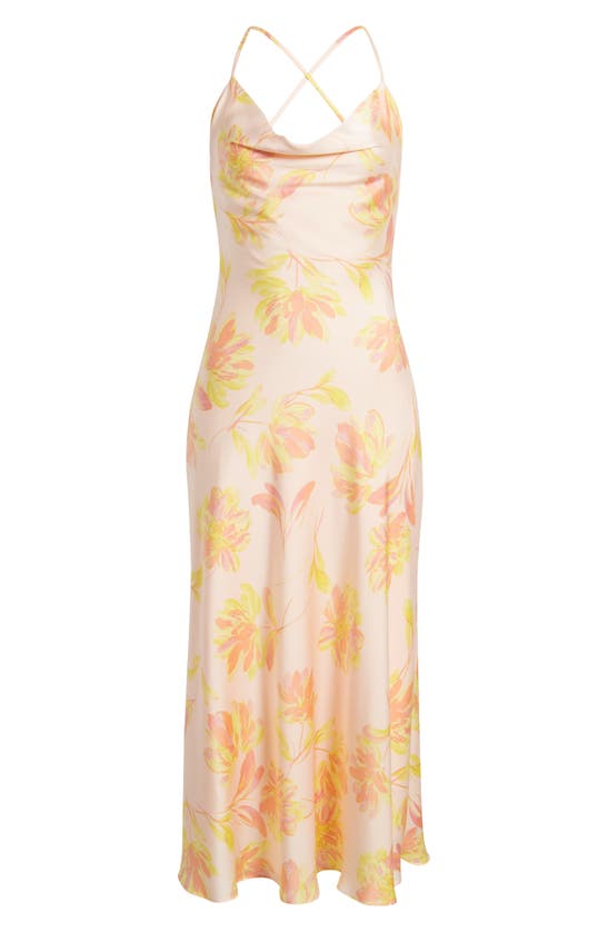 Shop Wayf The Lolita Cowl Neck Satin Gown In Peach Floral