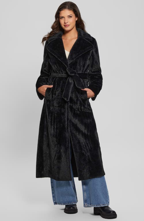 GUESS Ada Faux Fur Long Coat in Jet Black 