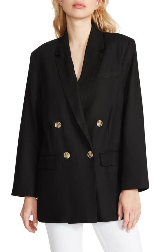 Steve Madden Double Breasted Linen Blend Blazer In Black